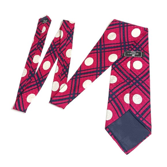 Ted Lapidus Men’s Silk Tie Fuchsia White Geometric 58 inch Designer Wide Tie New - Picture 3 of 4